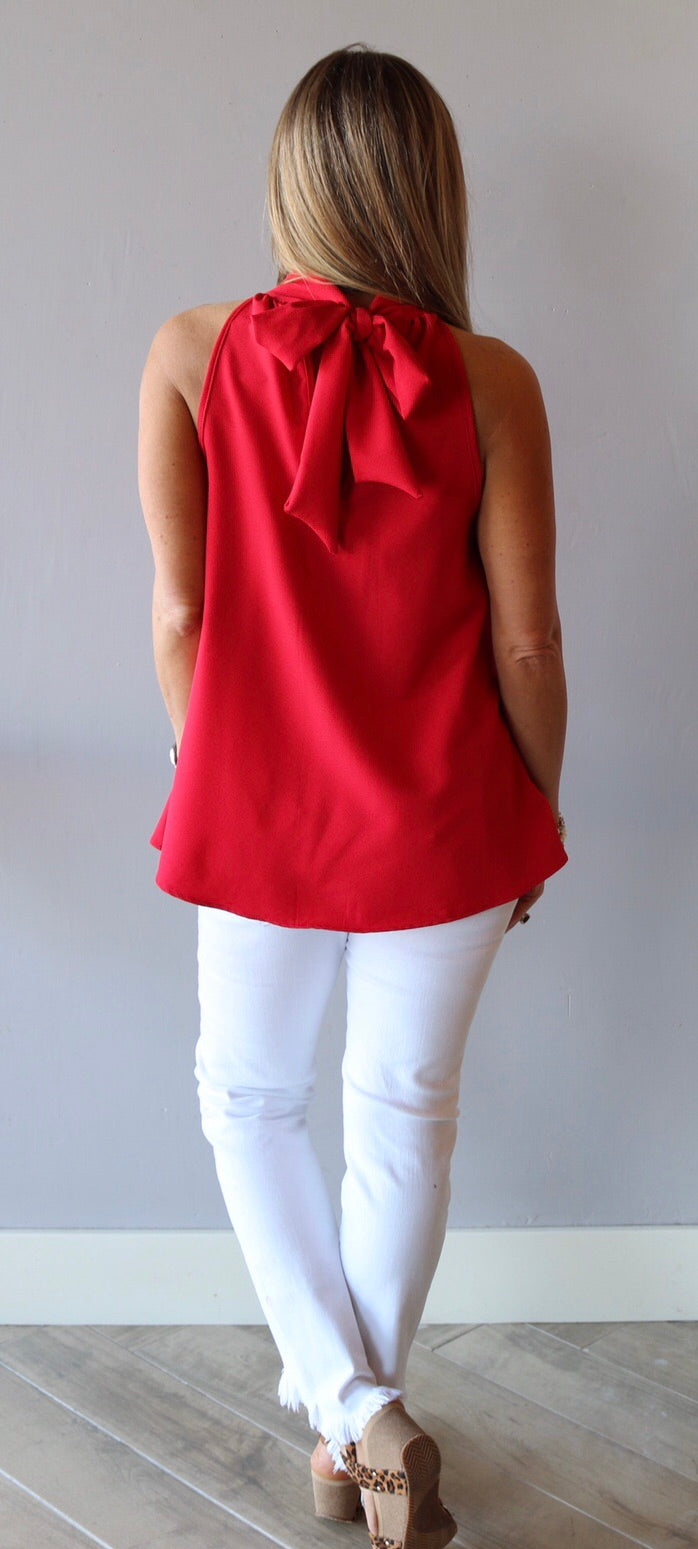 ENCHANTED HiNeck Tie KeyHole Back Tank Top