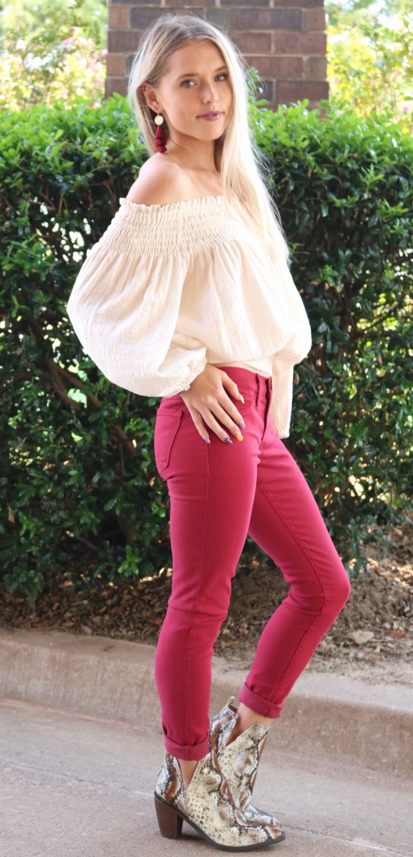 VENEER Smocked Off Shoulder BlousonSleeve Gauze Top