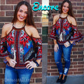 ENCORE PiecePrint ColdShoulder 3/4 FlareSleeve Top
