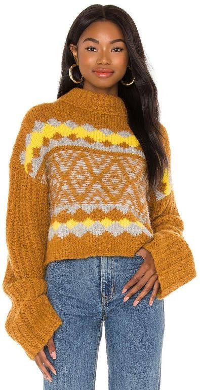 FREEPEOPLE Fair Isle ALPINE Highneck Widesleeve Pullover Top