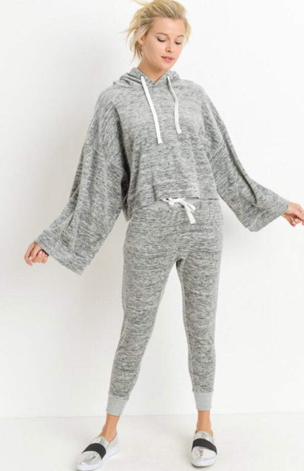 LOUNGING MarledKnit Supersoft BellSleeve Hoodie Top