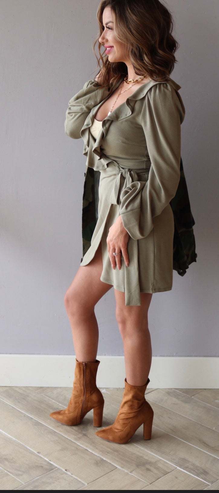 *ABJECT Ruffle V-Neck Woven Wrap TieWaist Dress