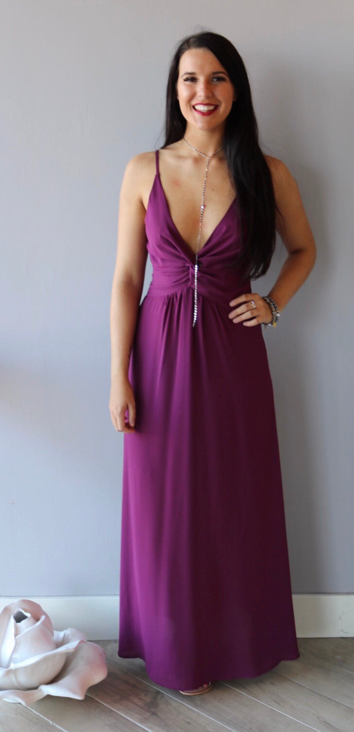 *ASPIRE Twist Front V-Neck Chiffon Maxi Dress