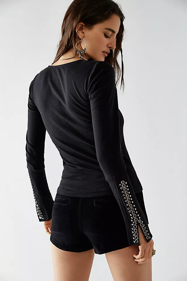 FREE PEOPLE Embellished Sleeve A LITTLE UNRULY SquareNeck Top