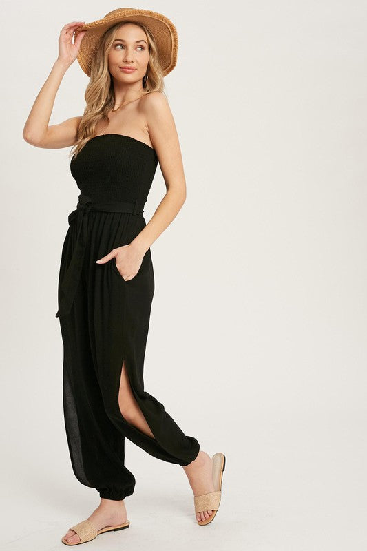 HAREM Smock Strapless TieWaist SplitLeg Jumpsuit