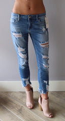 ESSENTIAL MidRise Open Destruction Ankle Skinny Jean