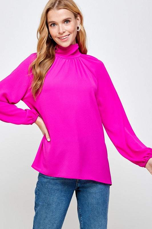 VINDICATE Hi-Neck KeyHole TieBack LongSleeve Top