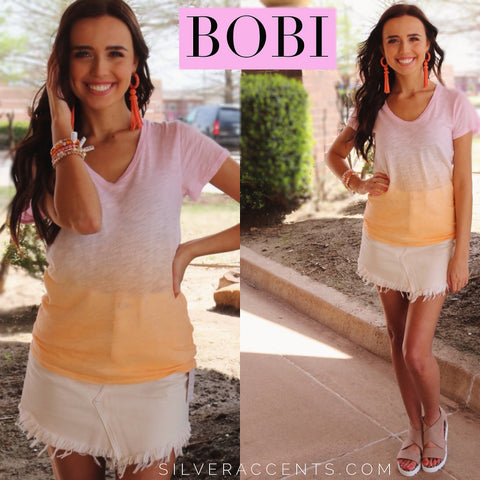 *BOBI Ombré SHORELINE Slub Jersey ShortSleeve V-Neck Top