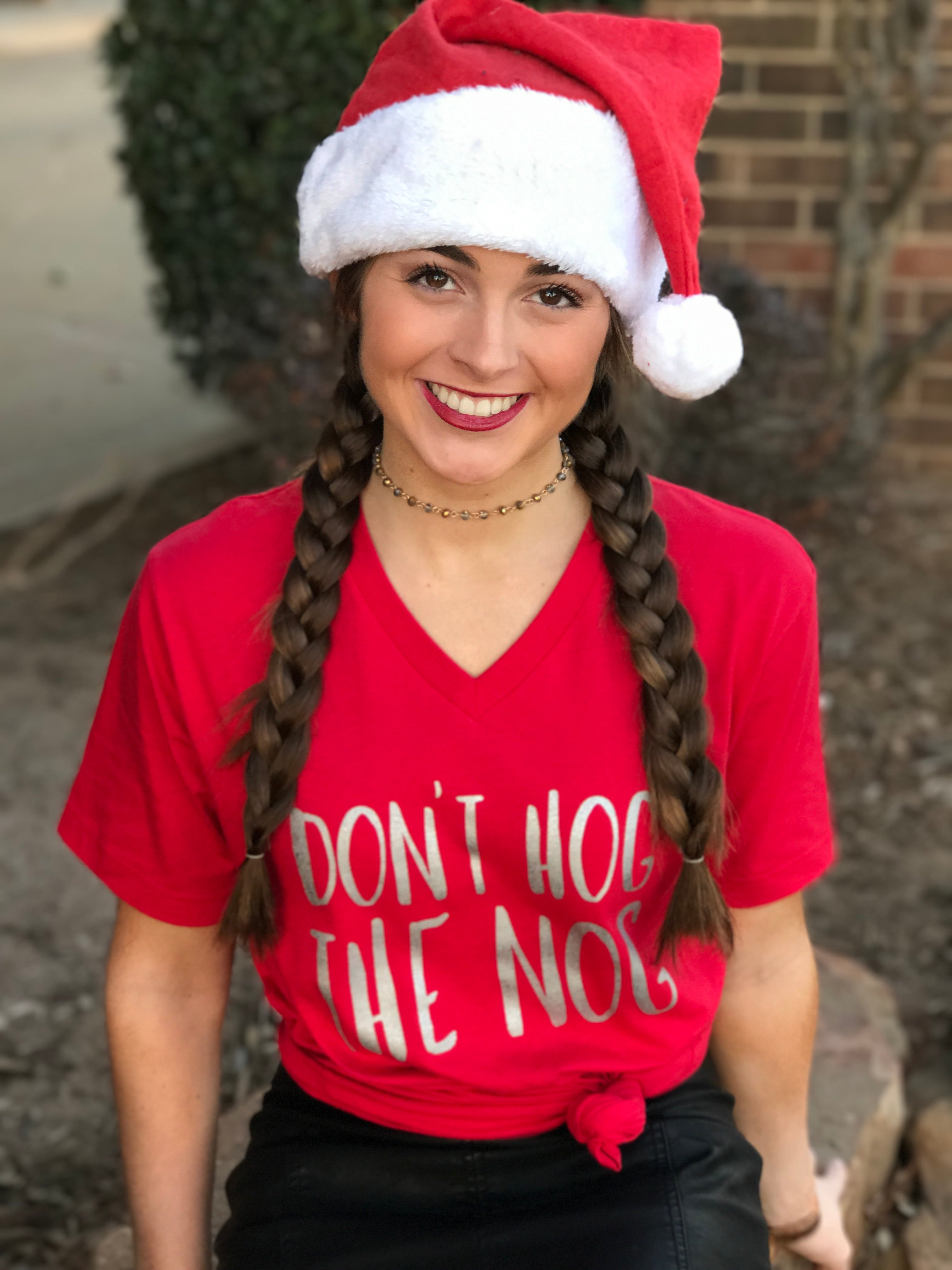 DON'T HOG THE NOG V-Neck Graphic Tee