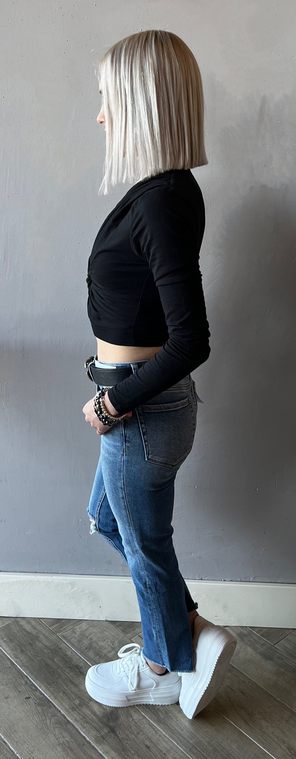 BOBI Front~Knot CLUE Modal Long~Sleeve Top