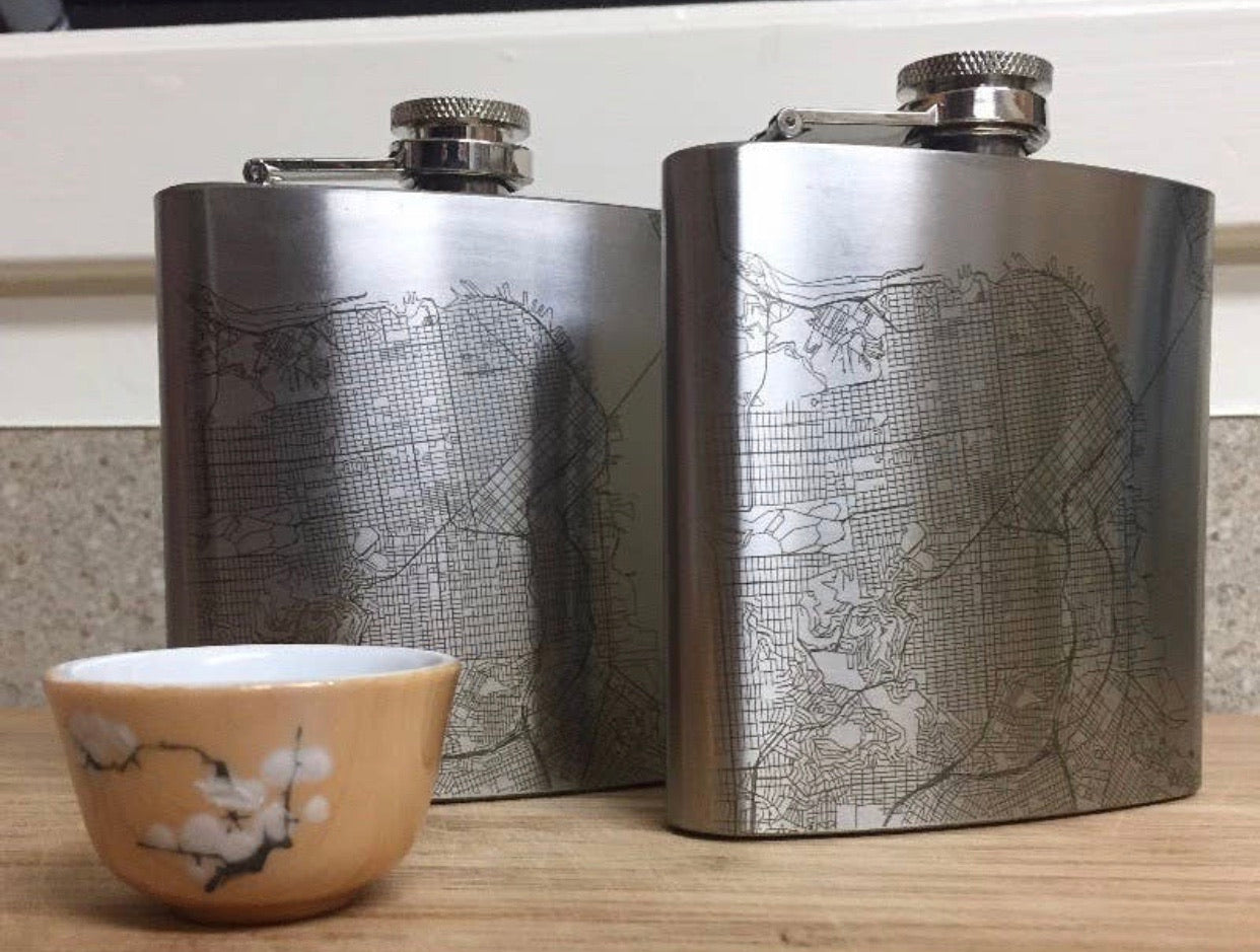 DIRECTIONS Engraved Map Hip Flask w/Funnel