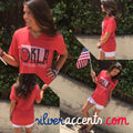 OKLA AMERICAN PROUD Red Triblend V-Neck Tee Top