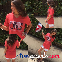 OKLA AMERICAN PROUD Red Triblend V-Neck Tee Top