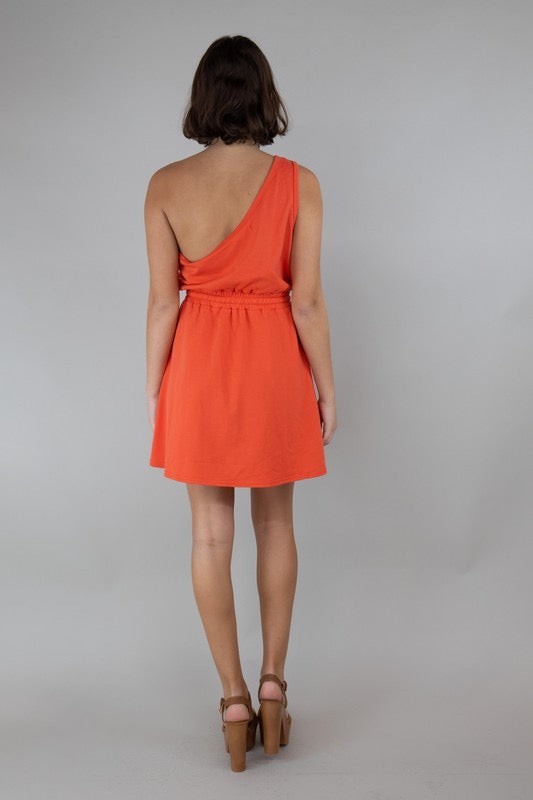 ROUNDUP One-Shoulder Drawstring Waist Dress Silver Accents ROUNDUP One-Shoulder Drawstring Waist Dress Silver Accents