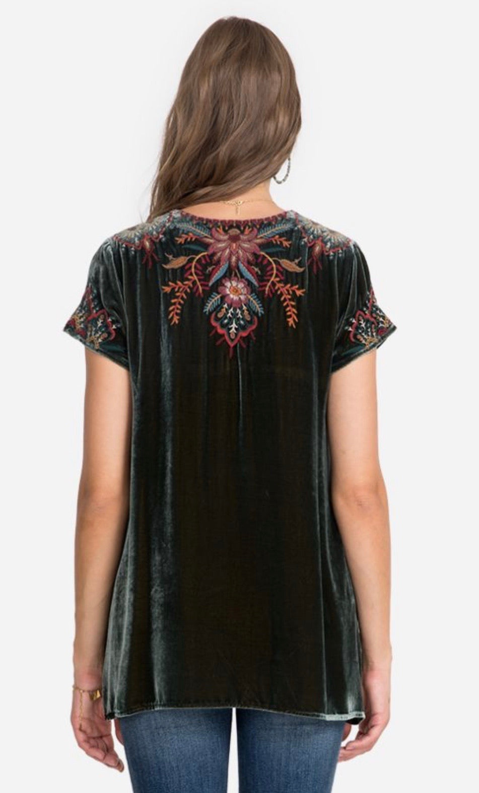 JOHNNY WAS JWLA Velvet AIVITA Embroidered Drape Top