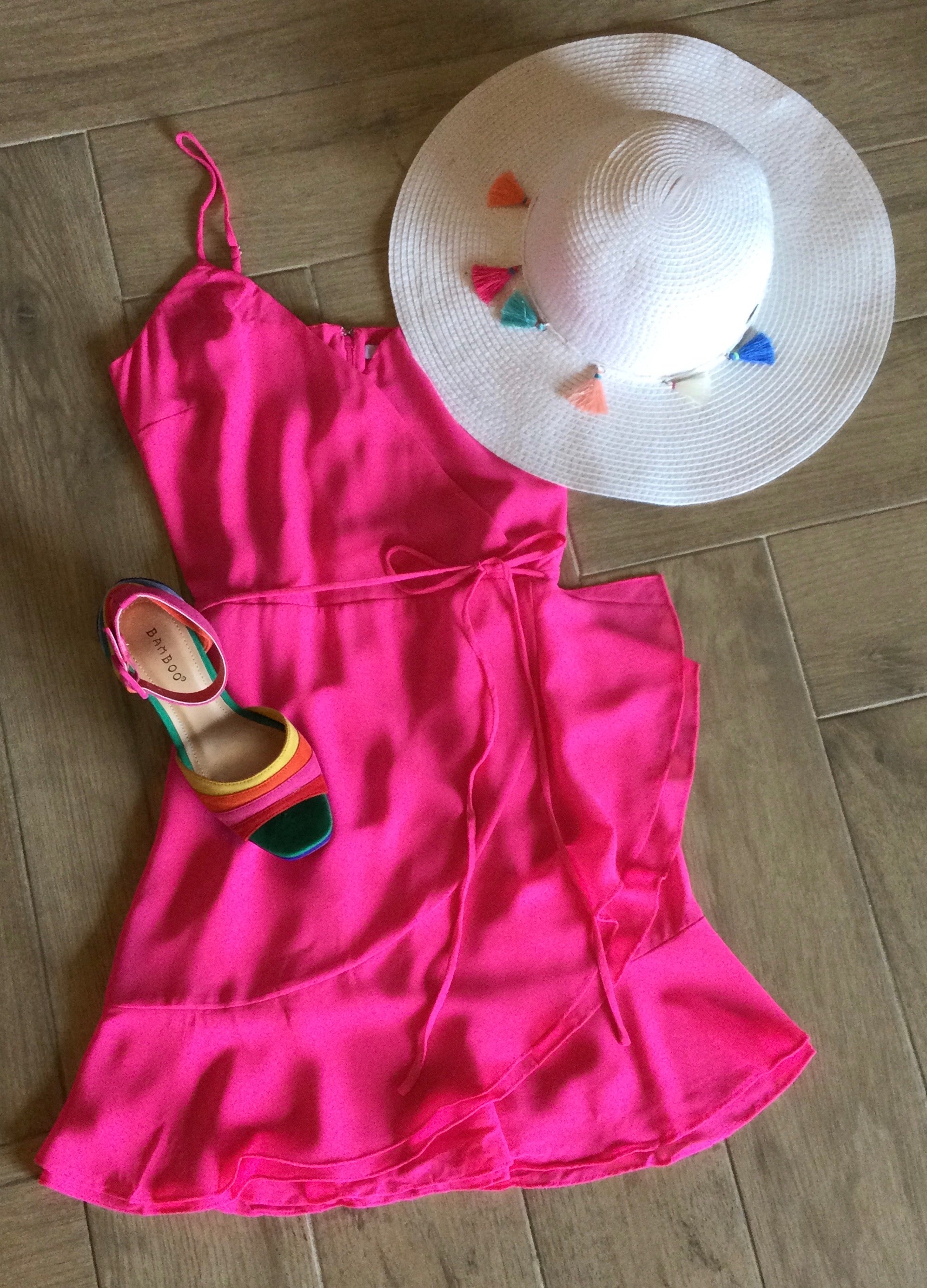 GRAZED CrossOver RuffleWrap TieWaist Chiffon Dress