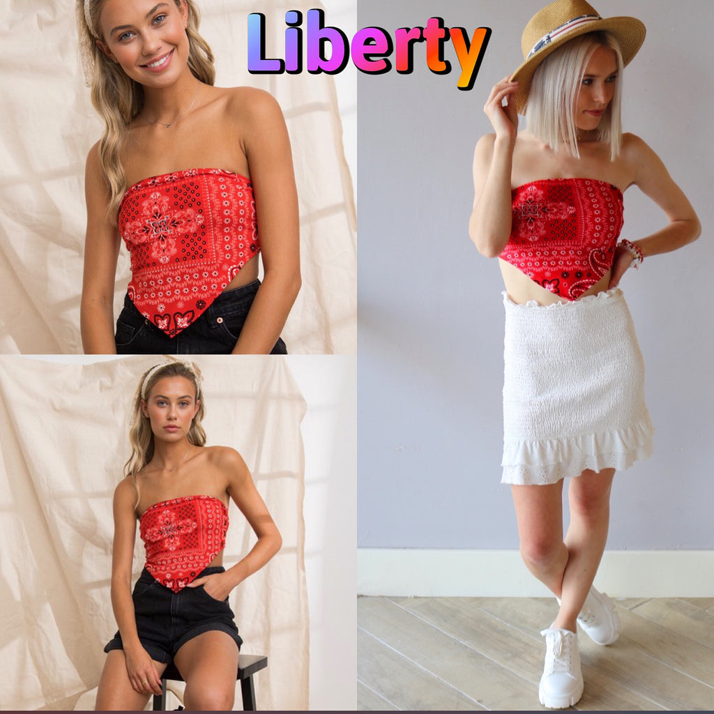 Paper Moon Liberty Bandana Print V~Hem Crop Top
