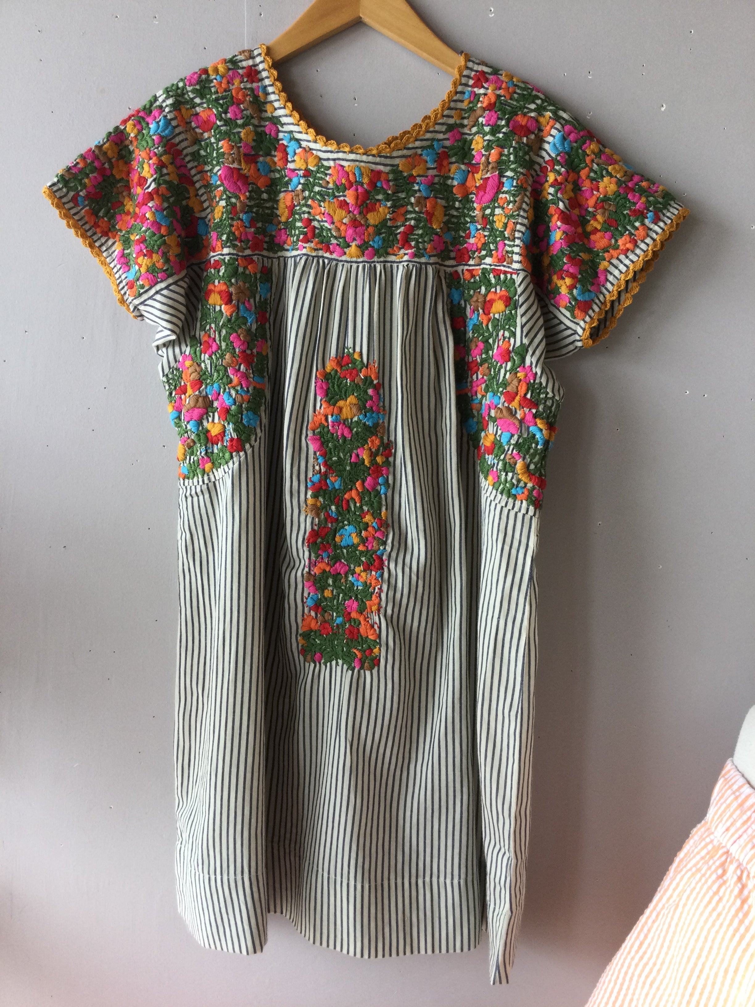 SISTER MARY (Ivy Jane) Stripe MARYLOU Embroidered Floral Dress Silver Accents SISTER MARY (Ivy Jane) Stripe MARYLOU Embroidered Floral Dress Silver Accents