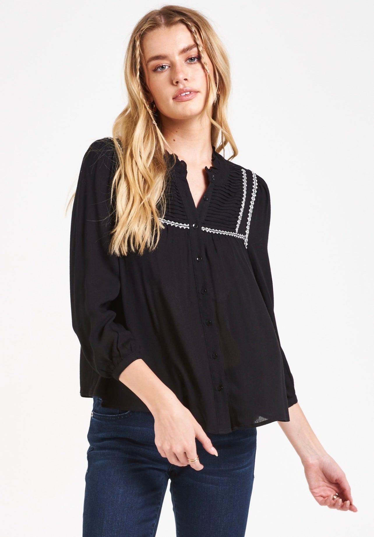 DEAR JOHN Embroidered XENIA PinTuck Blouse