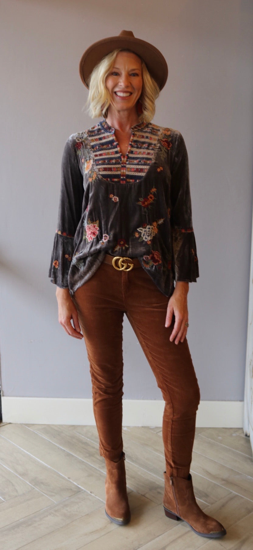 JOHNNY WAS Velvet SISILIA Embroider FlareSleeve Blouse Top