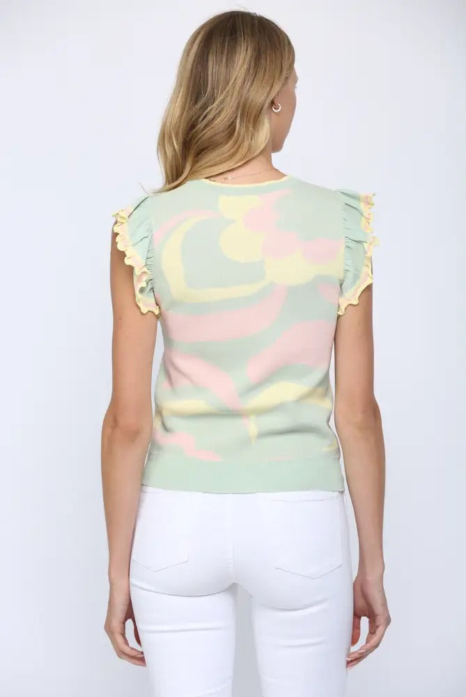 SHERBET Print Ruffle Sleeveless Sweater