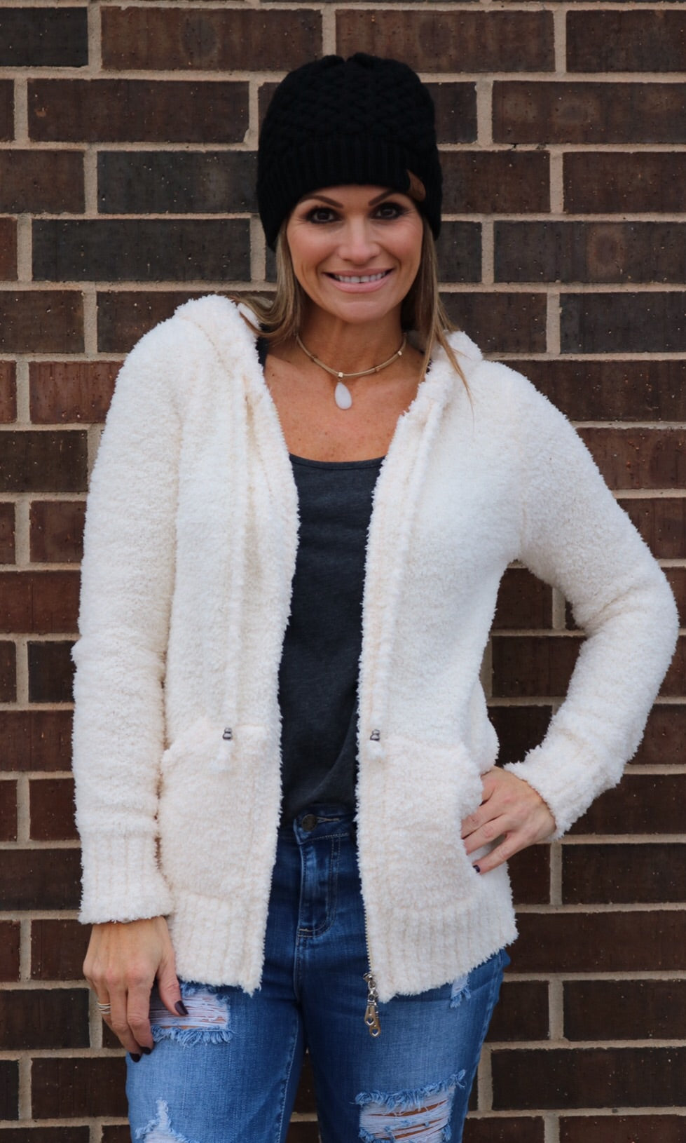 CODDLED Berber Fleece Zip Hoodie Top