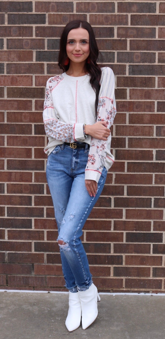 DAYLIGHT PatchSleeve TerryKnit Pullover Top