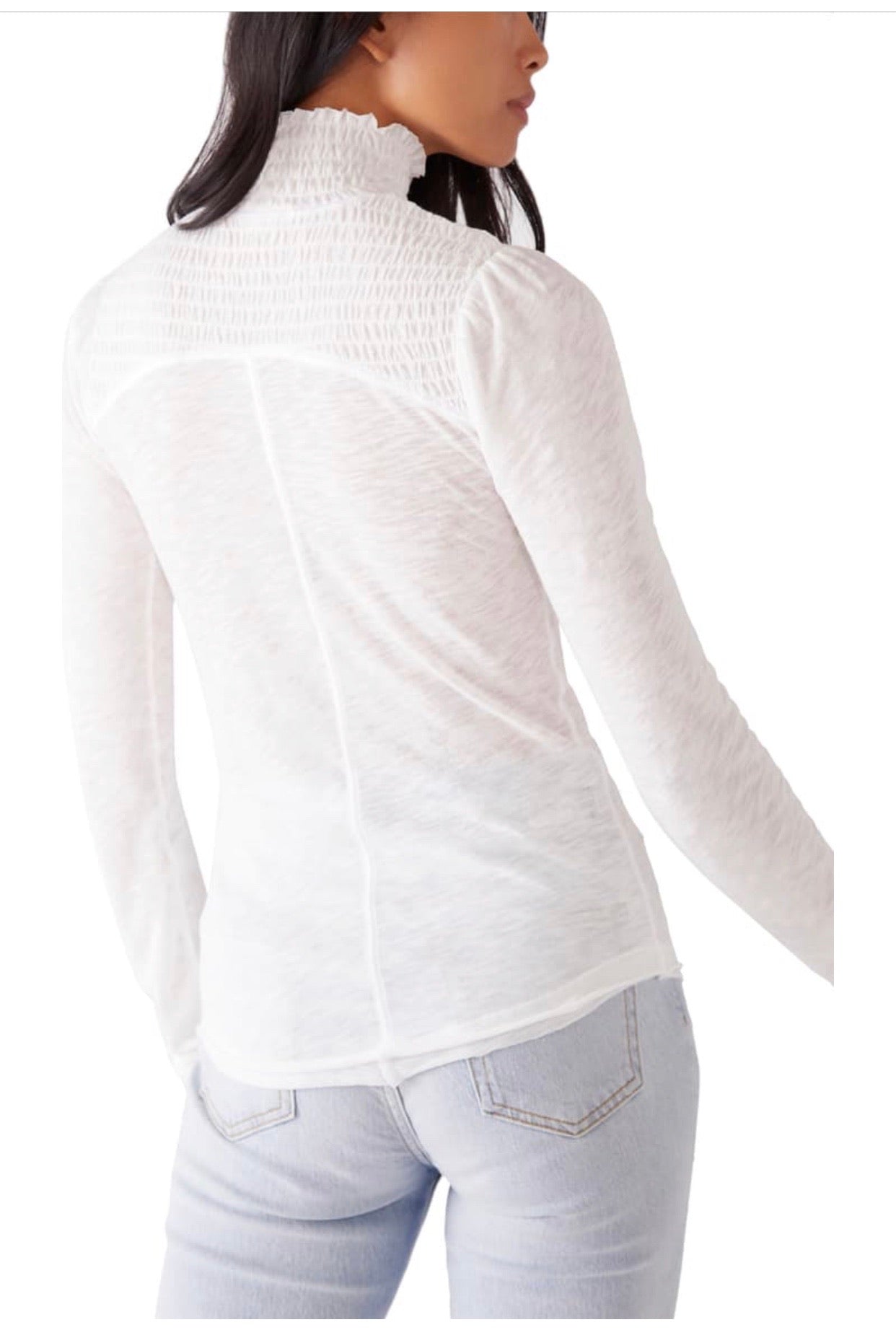 FREE PEOPLE MockNeck CAROLINE Ruched Jersey Top