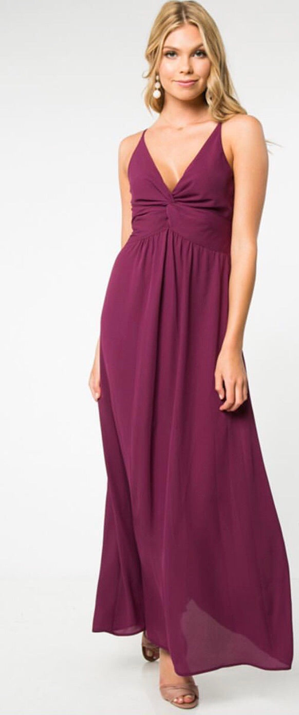 *ASPIRE Twist Front V-Neck Chiffon Maxi Dress