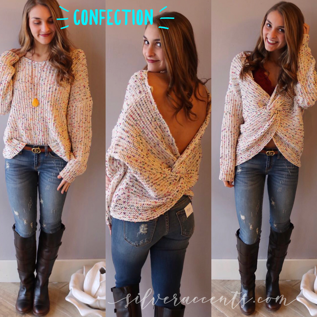 CONFECTION Multi Polka Dot Reversible Twist Sweater Top