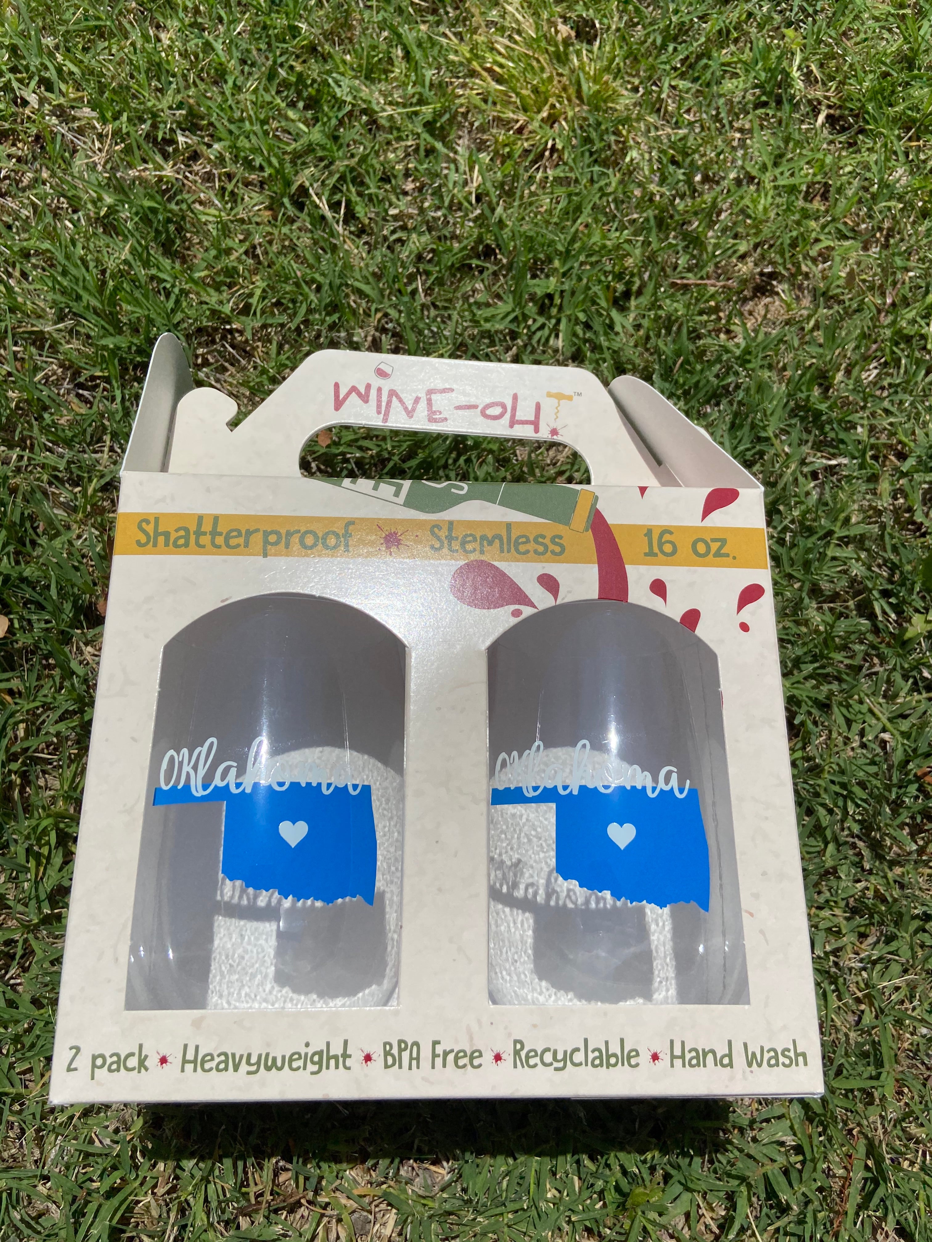 2 PACK Designer Shatterproof Logo Stemless Wine Glasses