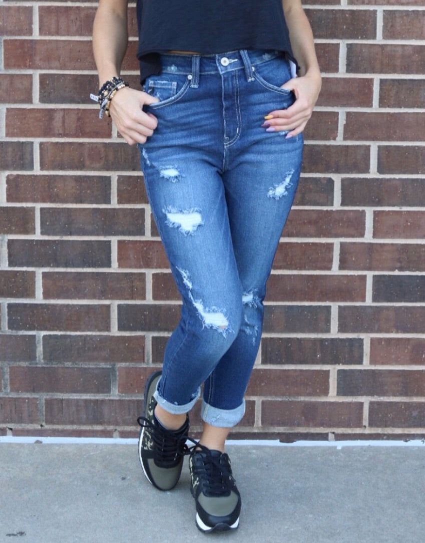 KANCAN HiRise PROGRESS Distressed Ankle Skinny Jeans