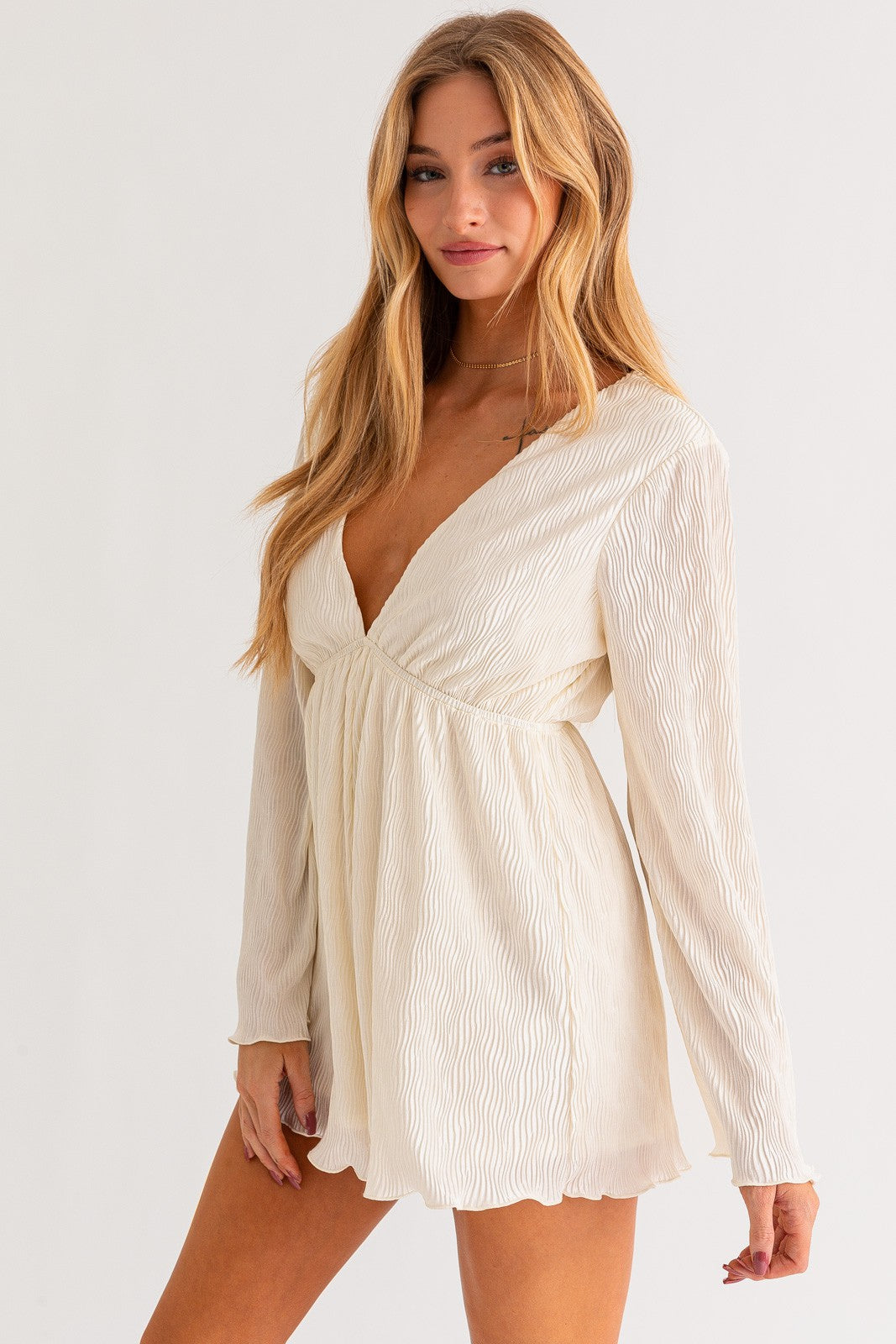 VOW Pleated BellSleeve Romper