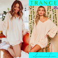 FANTASTIC FAWN!TRANCE BubbleSleeve V-Neck Sweatshirt Tunic Dress