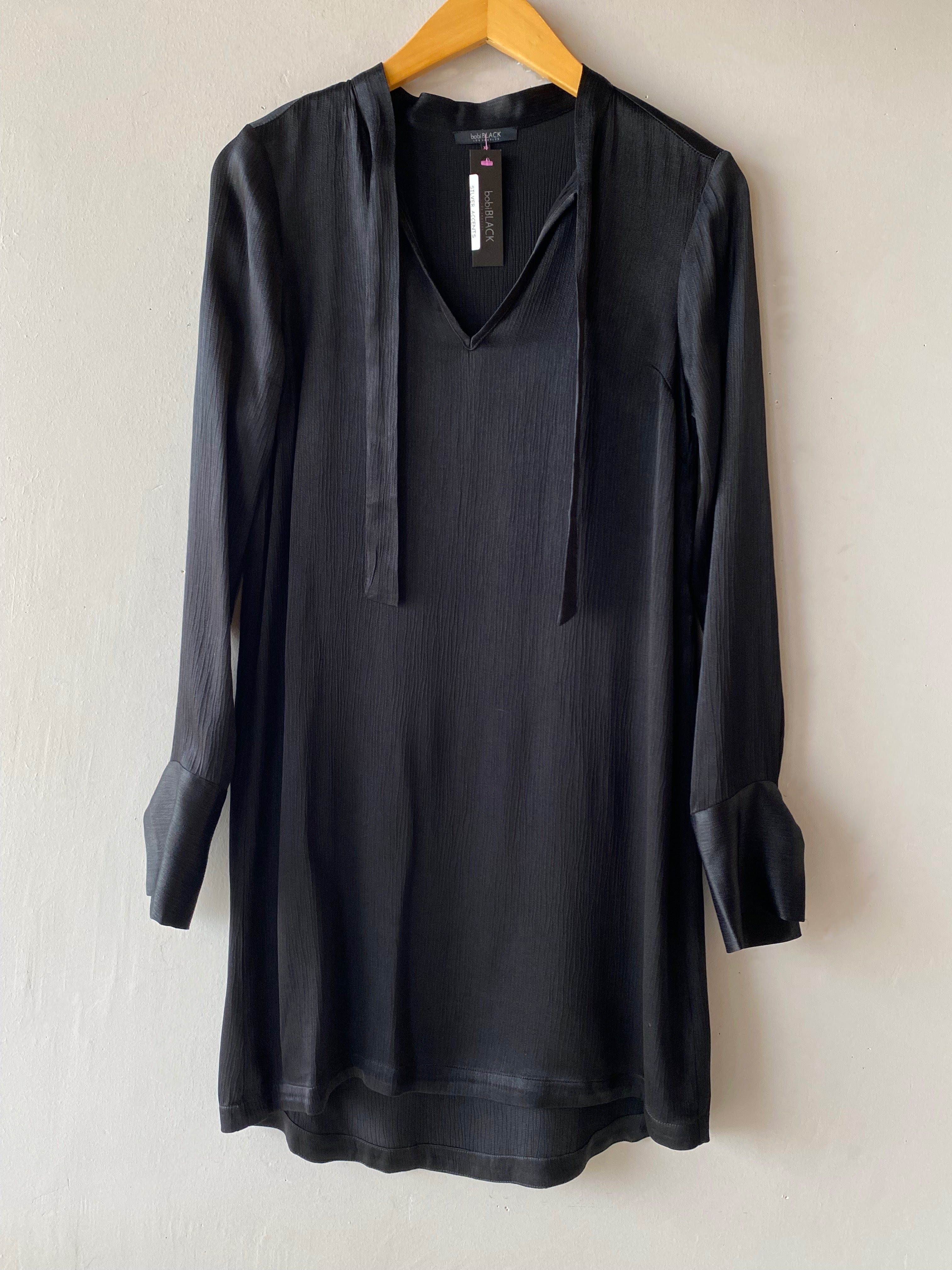 *BOBI BLACK Tie Neck TRANSCENDANT Shift Dress