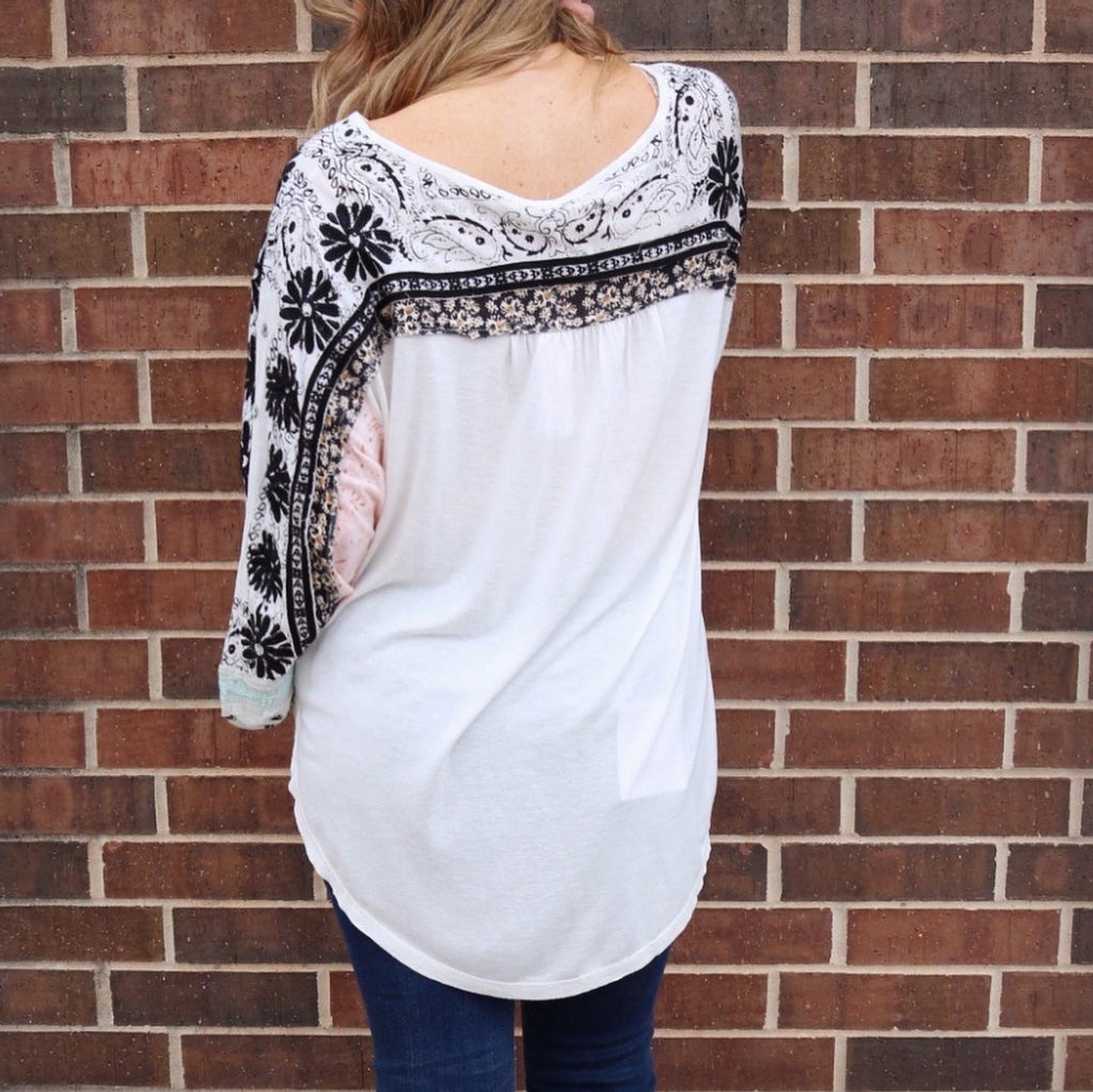 FREE PEOPLE Boho TRIPOLI Embroidered/Print Tunic Top