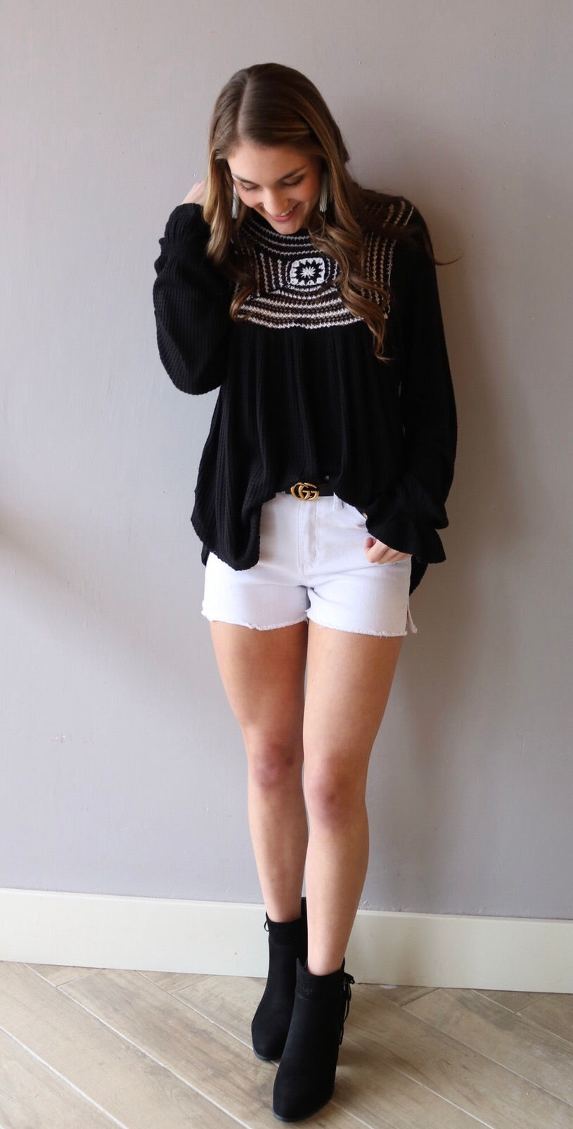 FREE PEOPLE CrochetNeck SOUL MATE WafflePrint ScoopHem Top