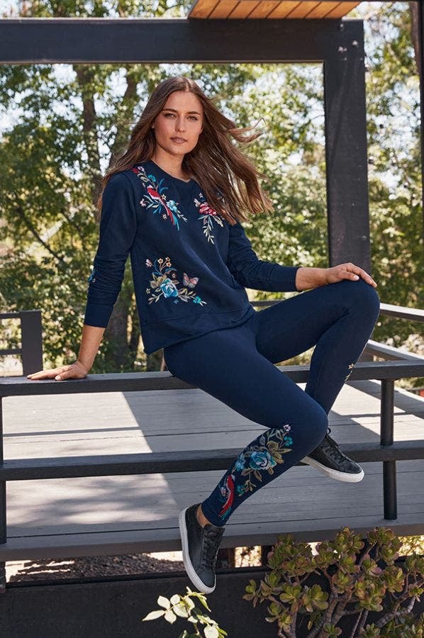 JOHNNY WAS Embroidered GEN TerryMix Top