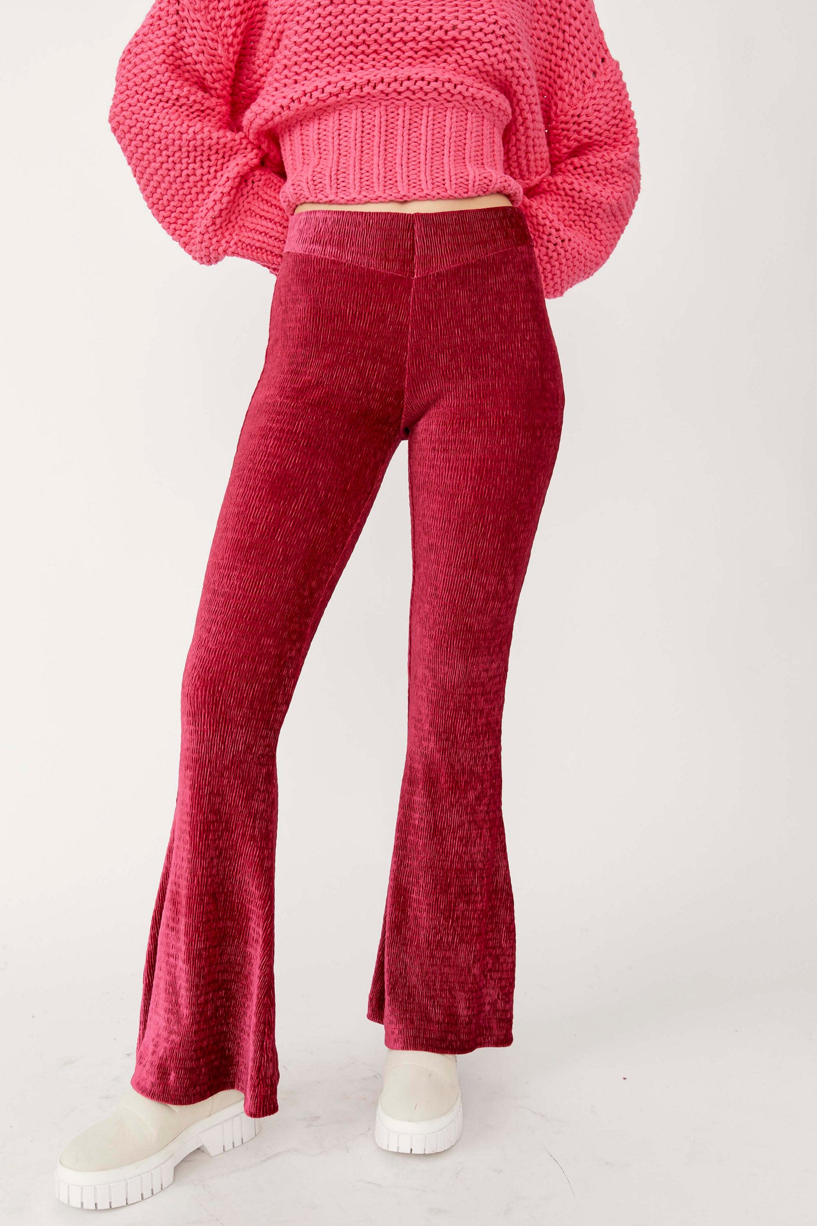 FREE PEOPLE Velvet SO CHARMING Ribbed Pullon Flare Pant – Silver