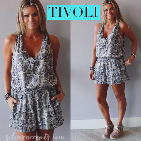 TIVOLI Python Print OpenBack Chiffon Short Romper