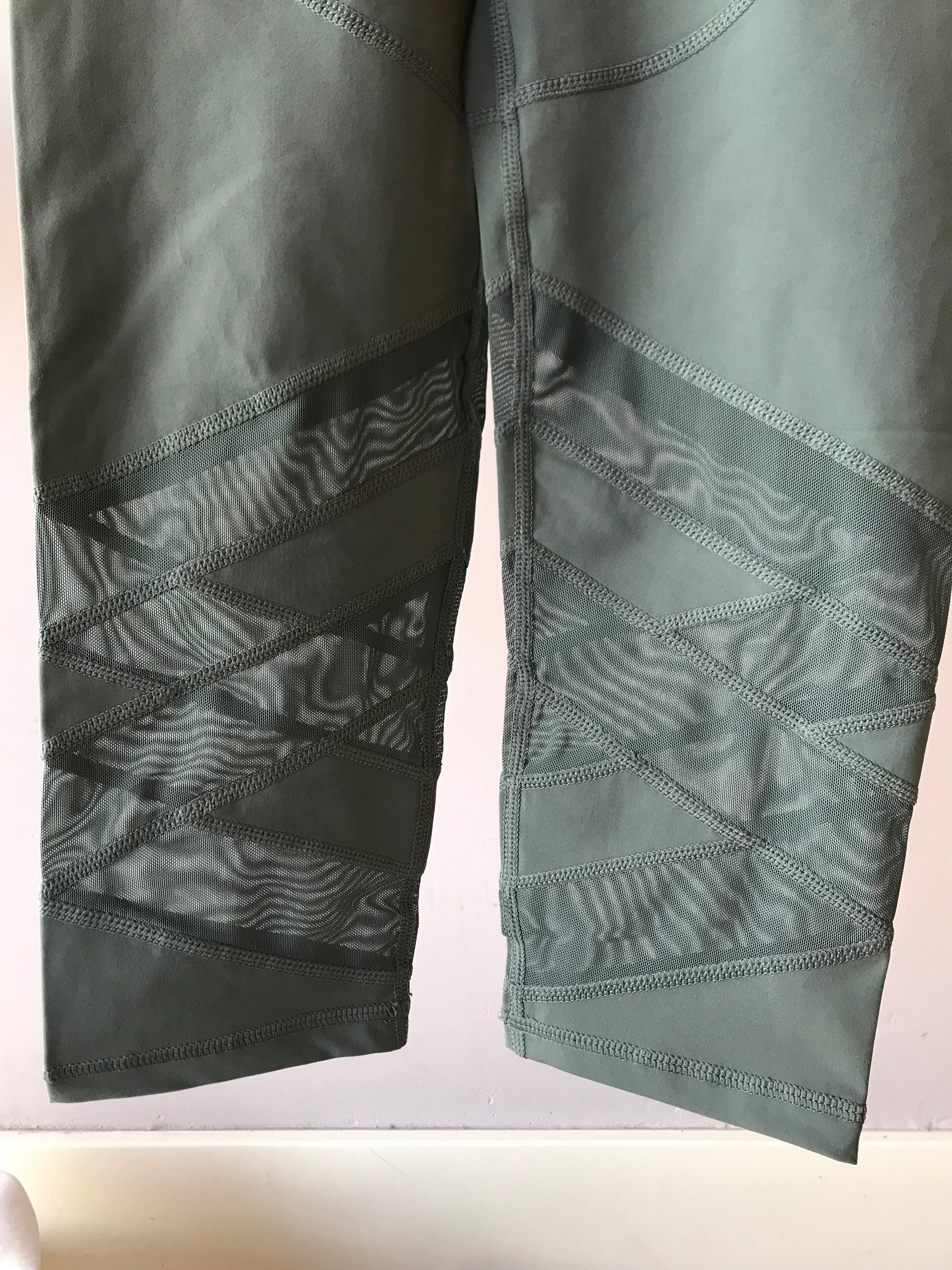 ENLIGHTEN Teal Blue Hi Waist Zig Zag Mesh Inset Crop Legging