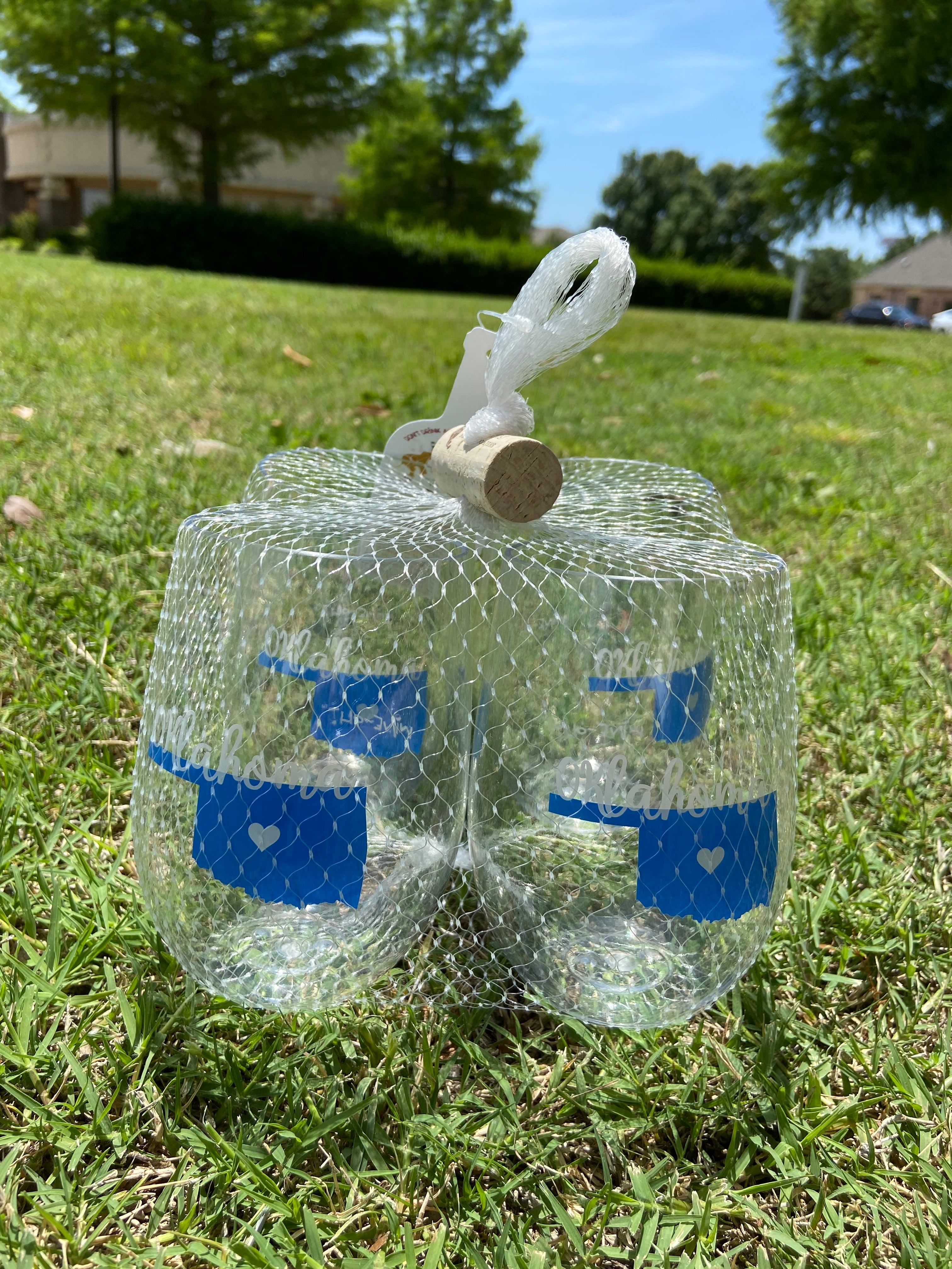 4 PACK Designer Shatterproof Logo Stemless Wine Glasses