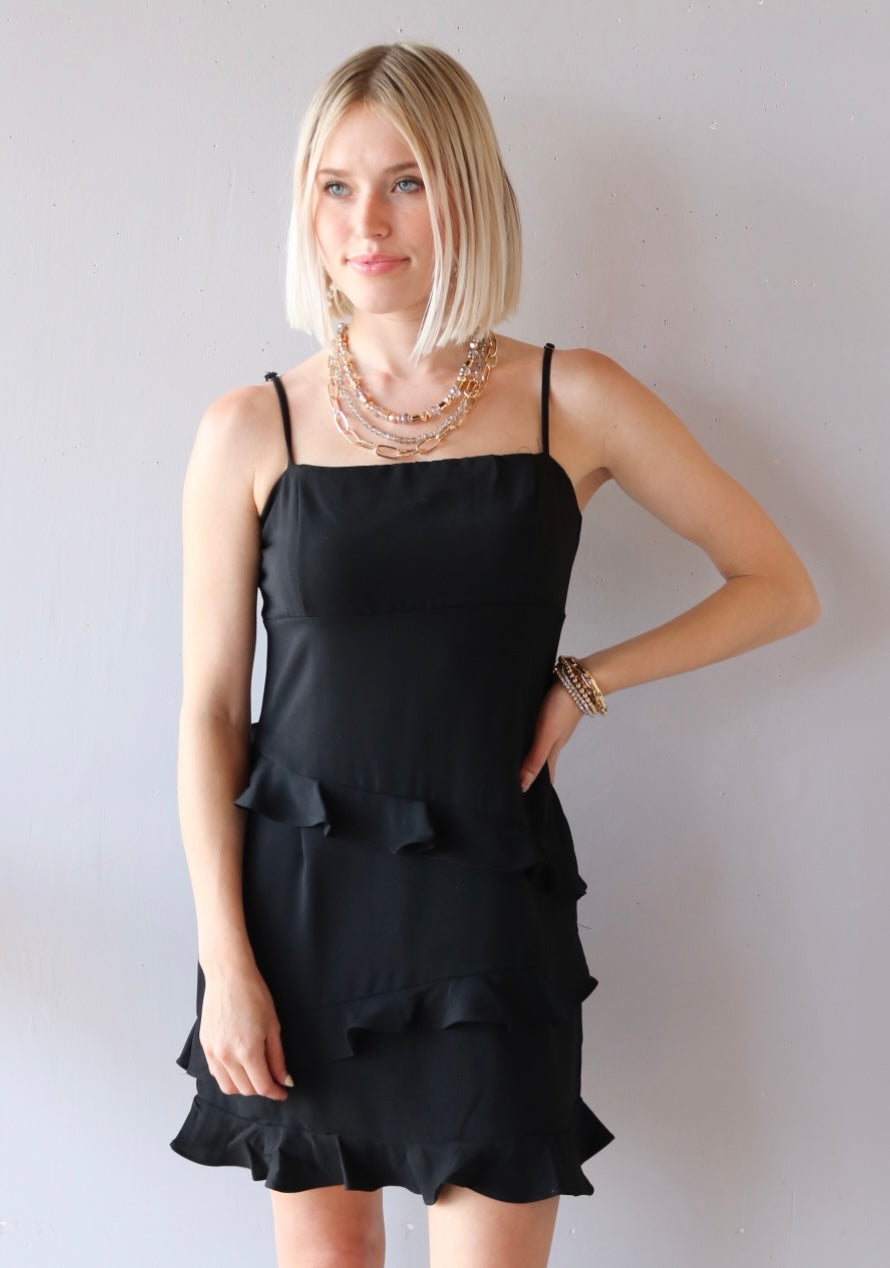 Asymmetrical Ruffle MANTRA Spaghetti Strap Dress