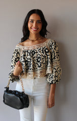 FREE PEOPLE Embroidered SOLEIL SquareNeck BalloonSleeve Top