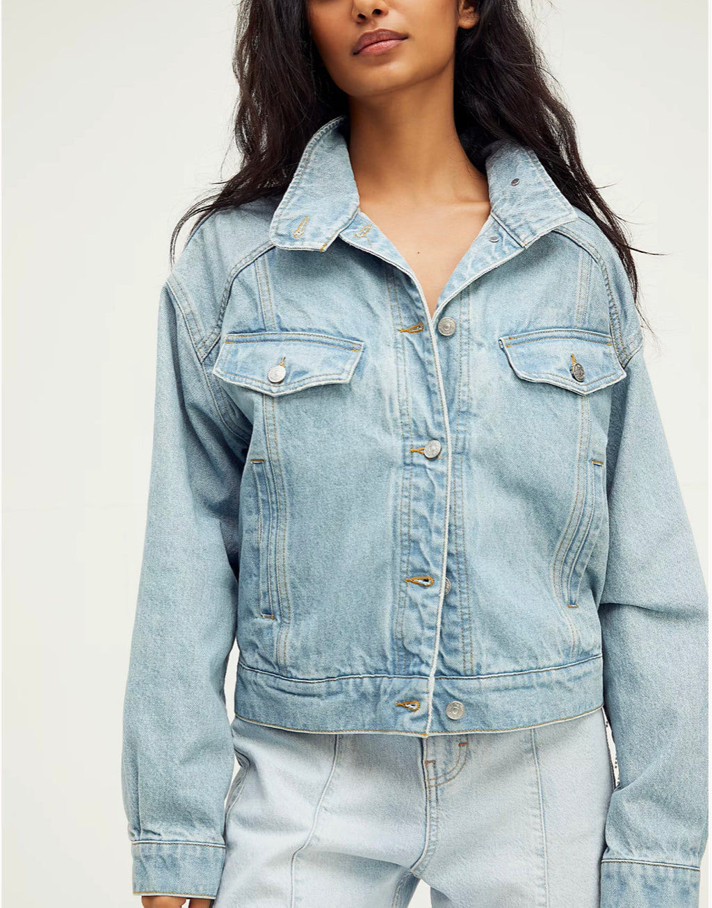 FREE PEOPLE Rhinestone Fringe COMET Denim Bomber Jacket