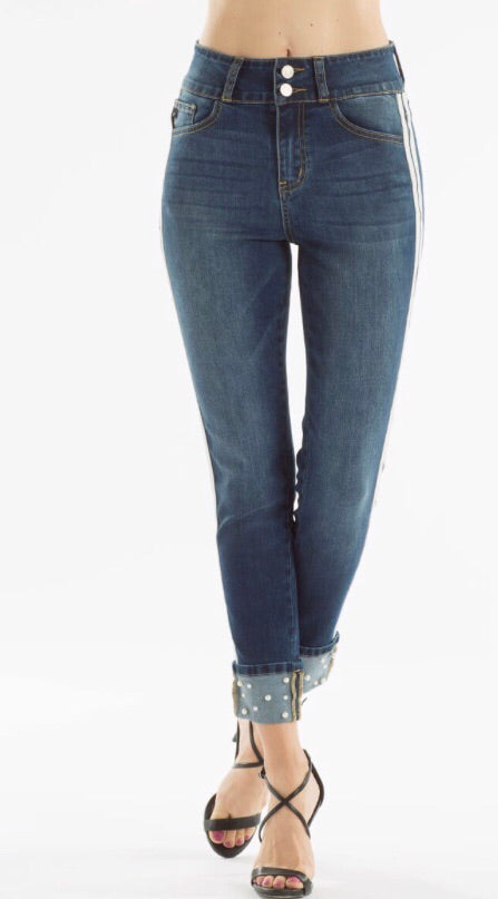 MARMONT SideStripe Pearl Cuff Stretch Skinny Jean