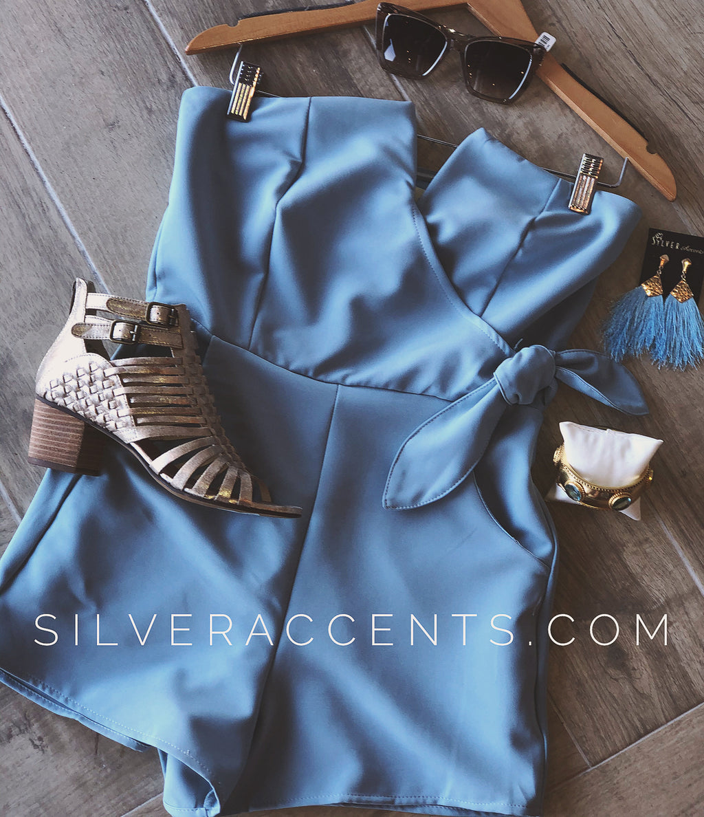 SOCIETY Cutout Strapless SideTie Knit Romper