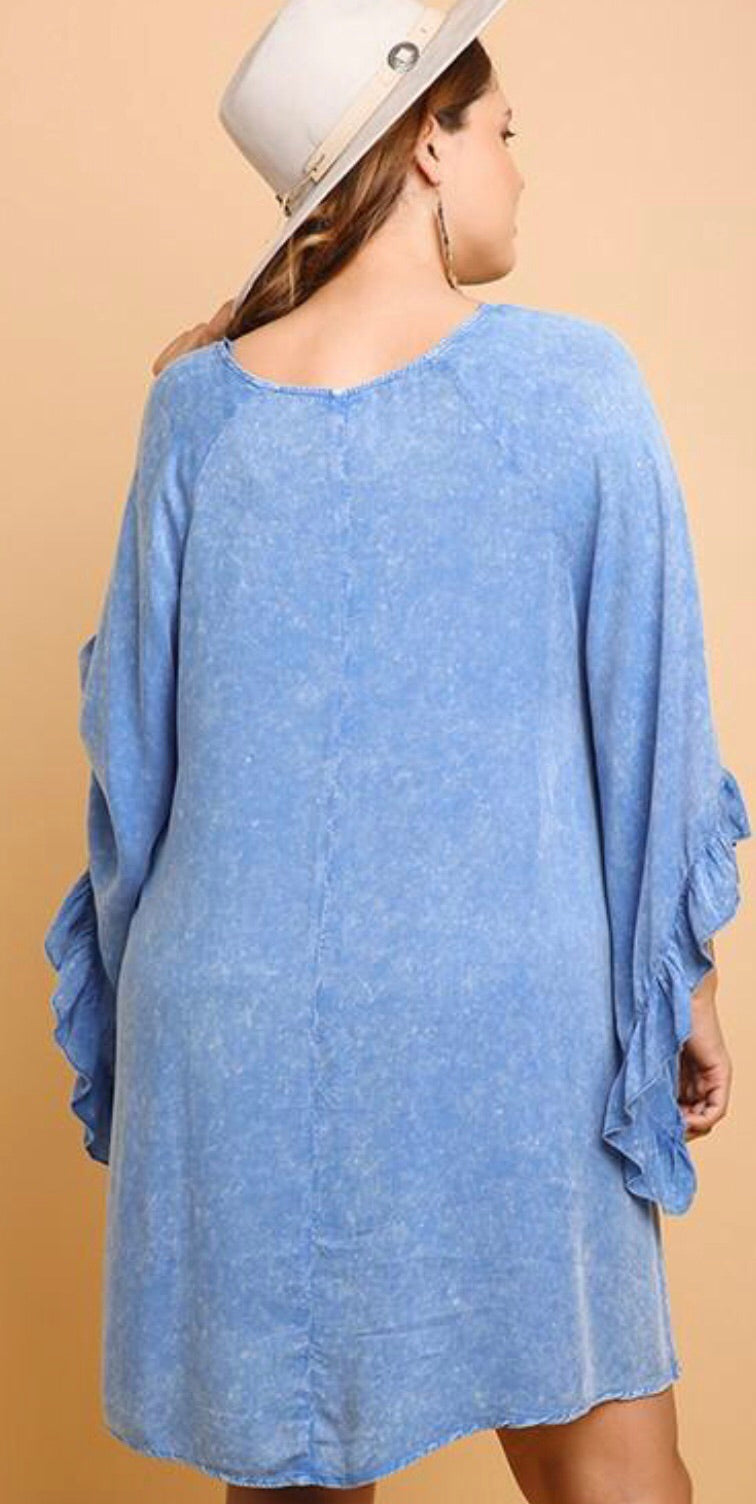 R&R Mineral Wash Ruffle Sleeve Dress