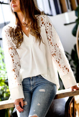 MASTER LaceSleeve V-Neck Blouse Top