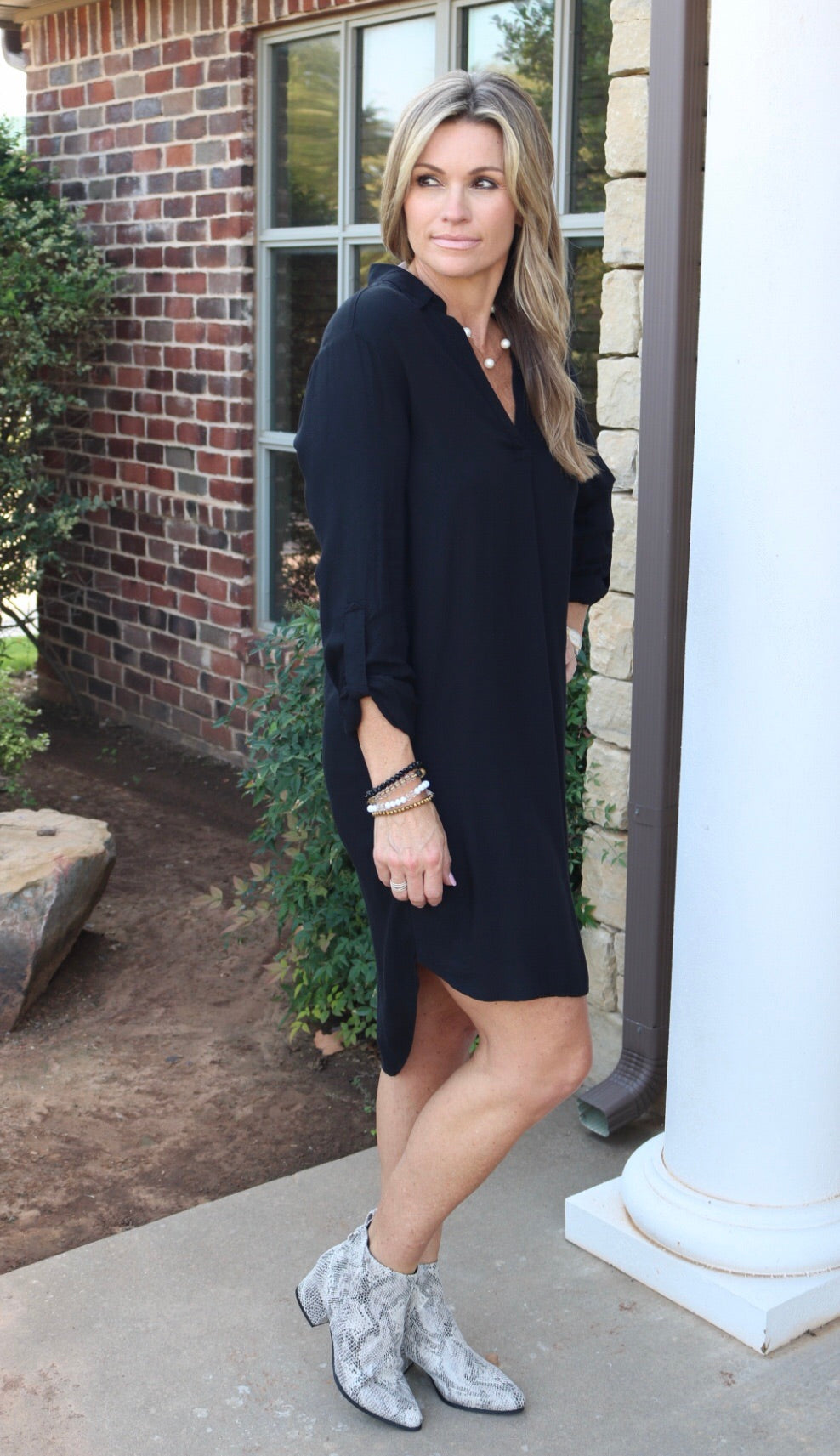 BOBI Beach Crepe CONVERSION Roll Sleeve HiLo ShirtHem Dress